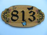 Wood house address plaque butterflies